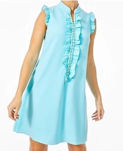 LILLY PULITZER SIZE 00 ADALEE SHIFT DRESS *BLUE IBIZA* EMBELLISHED GEM Has Flaw - Picture 1 of 15