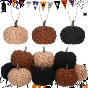 Soft 12 Piece Pumpkin Ornaments Set with Easy Hanging for Autumn Decor - Picture 1 of 8