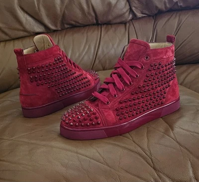 NDS Men's Christian Louboutin Red Suede Spike-Studded Luxury Sneakers 8 US - Image 1 of 4