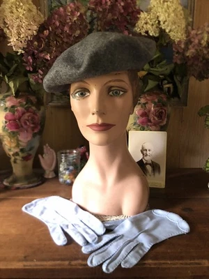 Boina gris lana Betmar vintage años 70’s sombrero Tam con guantes Art Deco años 30’s dulce Foto 1 de 4