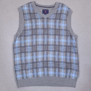 Saddlebred Sweater Vest Mens Medium Gray Blue V-Neck Pullover Cotton Preppy - Picture 1 of 8