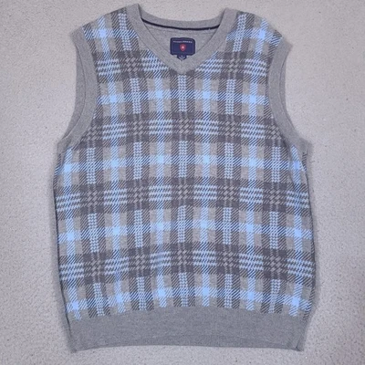 Saddlebred Sweater Vest Mens Medium Gray Blue V-Neck Pullover Cotton Preppy - Image 1 of 4