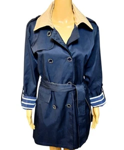 Vince Camuto Trench Coat Womens Size Large Navy Double Breasted Belted - Picture 1 of 10
