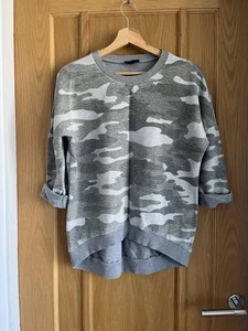 Topshop Sweatshirt short Sleeve Grey camouflage Cotton Blend loose fit UK 8 - Picture 1 of 4