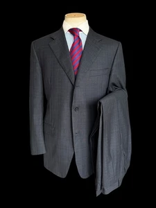 Men’s Canali Suit Super 120’s Wool 44L / W36” Navy Blue Check Travel Work - Picture 1 of 18