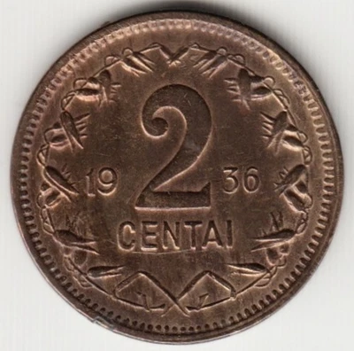 LITHUANIA KM#80. 2 CENTAI 1936. XF. Bronze State Coinage - Image 1 of 2
