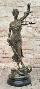 19" Tall Nude BRONZE BLIND JUSTICE LAW MARBLE STATUE LADY SCALE Sculpture - Picture 1 of 10