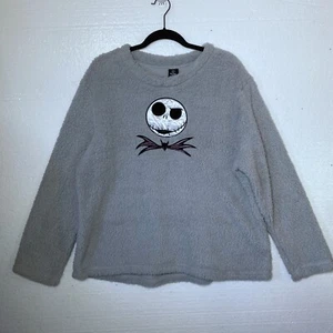 Nightmare Before Christmas Jack Skellington Size XL Gray Sherpa Pullover Sweater - Picture 1 of 7