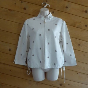 St. John Sport by Marie Gray White Denim Bumble Bee Embroidery Full Zip Jacket S - Picture 1 of 17
