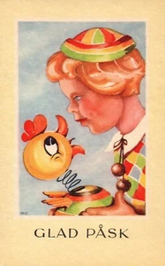 Glad  Pask MC Artist  Child Toy chick Easter vintage postcard - Picture 1 of 2