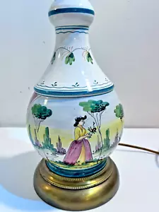 RARE VINTAGE FAIENCE QUIMPER POTTERY TABLE LAMP 29" ANTIQUE WORKS - Picture 1 of 8