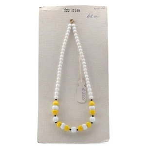Vintage Czech necklace yellow white glass beads 17" - Picture 1 of 3