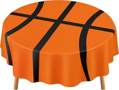 Paquete de 1 mantel redondo de baloncesto 84 pulgadas de plástico para decoraciones de fiesta de baloncesto  Foto 1 de 4