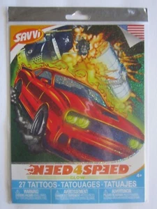 SAVVI Fun NEED 4 SPEED Variety Temporary 27 TATTOOS Age 4+ Racing Cars Truck NEW - Afbeelding 1 van 12