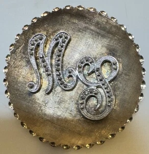 Masha Brooch Sterling Initials MS Silver 925 Vermeil Marcasites Circle Brushed - Picture 1 of 3