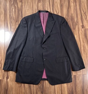 Blazer azul masculino Sean John 46 listras pretas formal casaco esportivo de lã de dois botões - Imagem 1 de 4