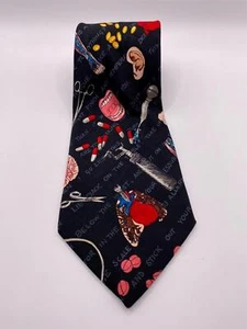 Nicole Miller Heart Necktie Silk Funny VTG 1990's Tie Caduceus Doctor Medical  - Picture 1 of 3