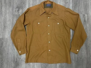 Vintage 1960s Pendleton Shirt Men’s Medium Portland USA Camel Brown Board Loop - Picture 1 of 12