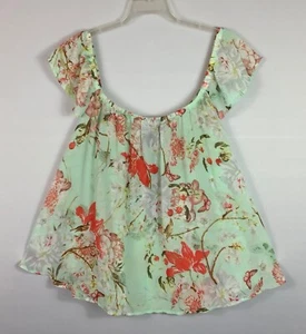 Jeans By Buffalo Blouse Womens Med Mint Green Floral Short Sleeves NWT - Picture 1 of 7