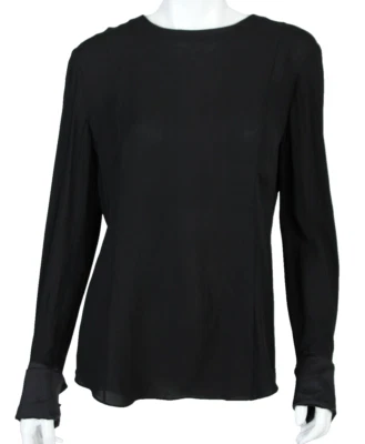 Blusa J. MENDEL Negra Seda Crepé Adornada Satén Puño Francés 10 Foto 1 de 4