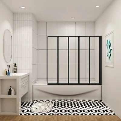 1200X1400mm 5-teilig Schwarz Badewannenfaltwand Faltwand Badewannenaufsatz - Bild 1 von 4
