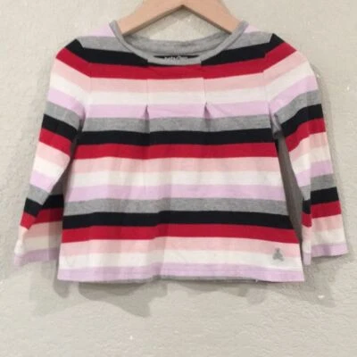 Camiseta Gap Niñas Talla 2 Multicolor Manga Larga Rayas Preppy Plisada 100% Algodón Foto 1 de 4