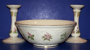 LENOX LIMITED EDITION FLORAL & GOLD THE CONSTITUTION BOWL & CANDLESTICKS SET - Picture 1 of 10