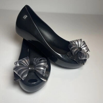 MEL Dreamed by Melissa ULTRAGIRL SWEET VI Bow Black/Silver Ballet Flats size 2 - Image 1 of 4