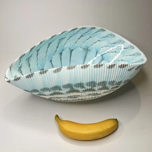 Yalos Murano Venedig Studio Glas Schale Muschel Elfenbein Türkis Türkis Blau Italien 16" - Bild 1 von 20