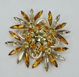 Broche Judy Lee Vintage Tono Dorado Topacio Estrás Conjunto de Prontas Declaración Firmado - Imagen 1 de 9
