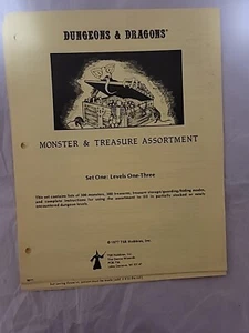 Dungeons & Dragons Monster & Treasure Sortiment: Level One - Three 1st Print - Bild 1 von 4
