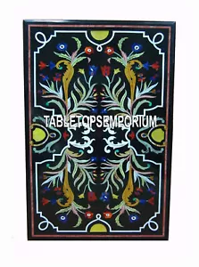 4'x2' Black Marble Dining Table Mosaic Marquetry Inlay Floral Furniture Décor - Picture 1 of 4