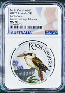 2022 Berlin Show Virtual WMF Australia Kookaburra Silver NGC MS70 1oz $1 Coin ER