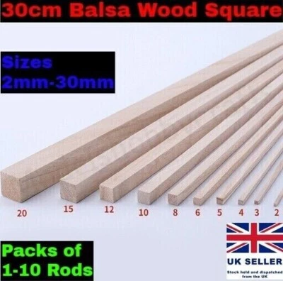 30cm Wooden Square Rod Bar Stick Strips Model Hobby Craft Airplane Boat House - Image 1 of 4