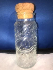 Vintage Embossed Glass Jelly? Jar w Fruit Design Bottle w Cork Top - Picture 1 of 6