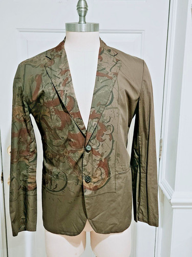 HERMÈS Giacca HERMES $3 8k US44 54 XL VERDE MILITARE MARRONE Splatter PESO PIUMA