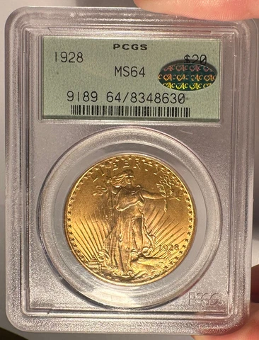 1928 $20 OGH PCGS MS 64 CAC St. Gaudens Gold Double Eagle Cover