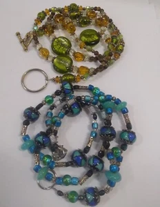 2 Vintage Art Glass Peacock Eye Czech German Glasses Lanyards Lot - Picture 1 of 16