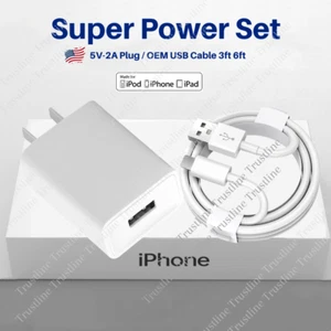 USB Fast Charger Wall Power Adapter 5V-2A For iPhone 6 7 8 XR XS X 12 iPad Cable - Picture 1 of 18