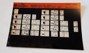 Husqvarna Chainsaw Parts List Microfiche Model A65 L65 L77 1966-1981 Film 1-02B - Picture 1 of 2