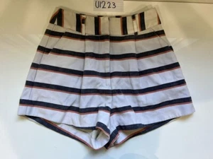 Sheike High Waist Stripe Pleated Front Cotton Flax Shorts Black White Size 8 - Picture 1 of 9