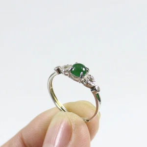 Anello in argento 925 certificato grado "A" giadeite verde naturale Birmania regolabile 4490 - Foto 1 di 12