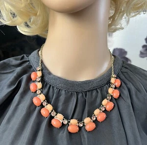 Vintage Crown Trifari Peach Thermoset Cabochons Rhinestone Necklace 17-19" #344 - Picture 1 of 4