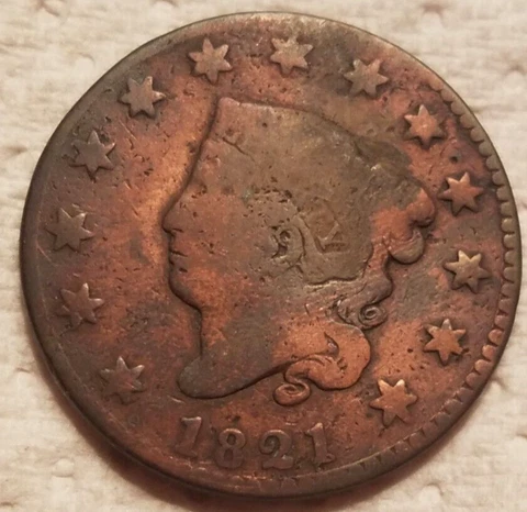 1821 Large Cent Coronet Matron Hair Penny One Cent VERY NICE COIN ! Cover