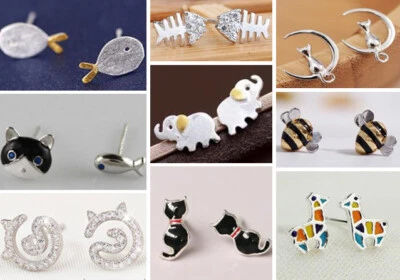 10 Paar Ohrringe Tiere Hund Katze Pfote Wal Giraffe 925 Silber oder versilbert - Bild 1 von 4