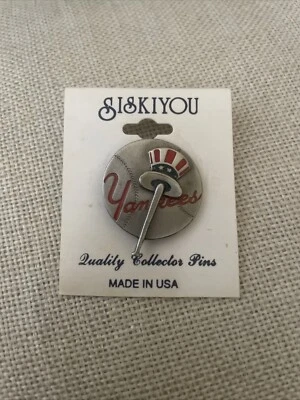 VINTAGE New York Yankees￼ SISKIYOU ROUND PEWTER LAPEL PIN NEW - Image 1 of 2