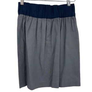 Loeffler Randall A-Line Mini Skirt Womens Size 4 Gray Blue Pleated Linen Blend - Picture 1 of 9
