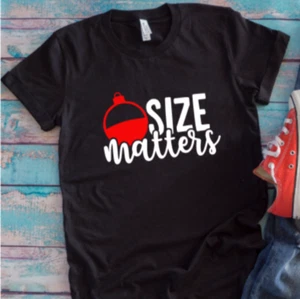 Size Matters Fishing Black Unisex Short Sleeve T-shirt - Picture 1 of 2