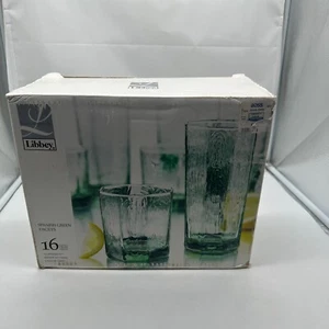 Nuevo de Lote Antiguo Libbey Juego de 16 Vasos Enfriadores Facetas Verdes Españolas en Caja - Imagen 1 de 6