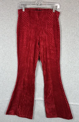 Free People Pants Womens Medium Red Velvet Flare Boho Retro High Waist Stretch - Image 1 of 4